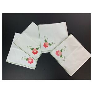 4 Vintage Fabric Table Napkins applique & embroidery
